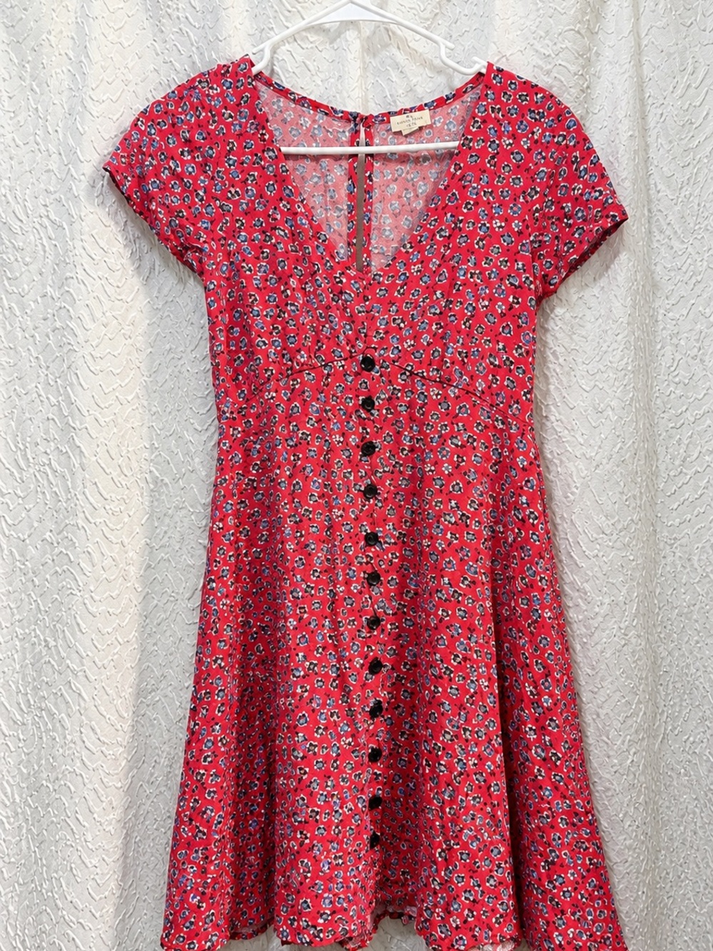 Red Floral Button-Front Mini Dress